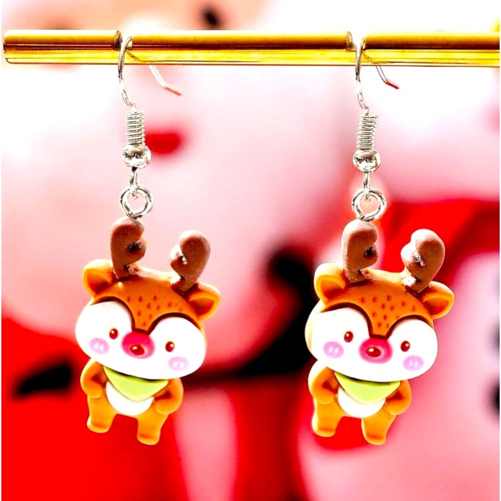 Baby Rudolph🎅🏼🎄🎁✨Christmas Glee Dangle Drop Earr Earrings - Picture 5 of 5